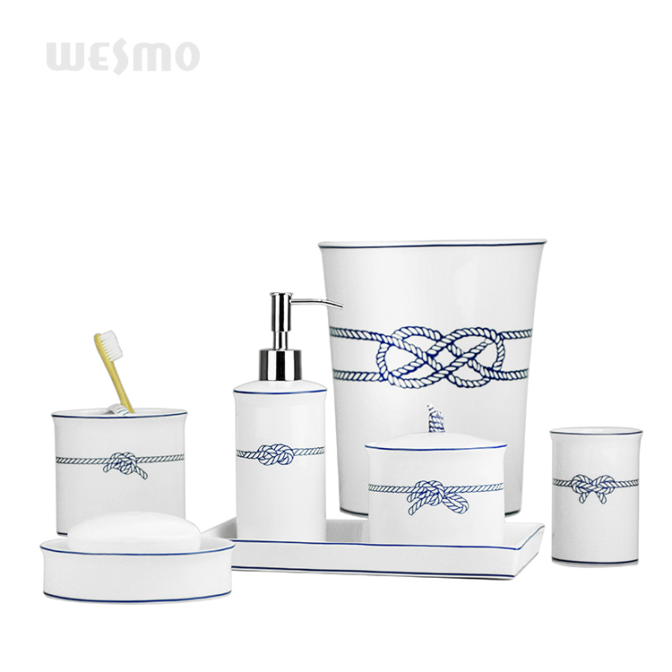 New products modern simple temperament white 7pcs decal ceramic bathroom accessories set